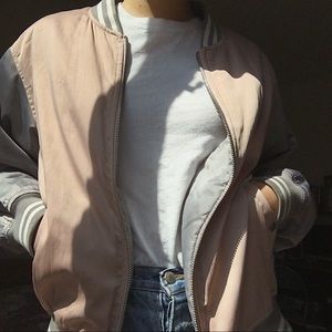 rose & grey satin bomber jacket